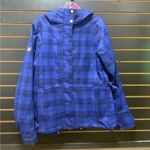 686 Womens Medium Snowboard Ski Jacket Blue Plaid Insulated Hooded